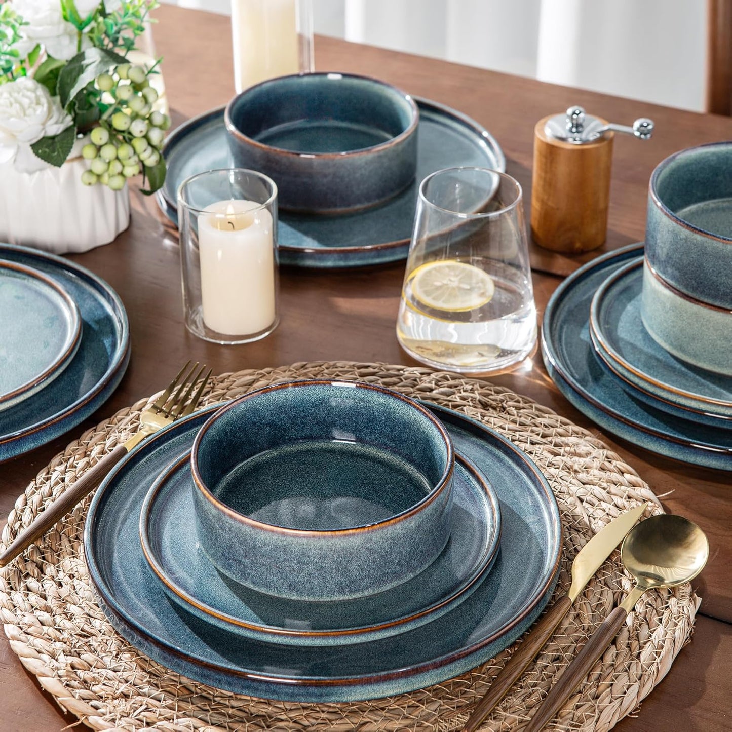 AmorArc Ceramic Dinnerware Sets, Handmade Reactive Glaze Stoneware Plates and Bowls Sets,Highly Chip and Crack Resistant | Dishwasher & Microwave Safe Dishes Set, Service for 4 (12pc)