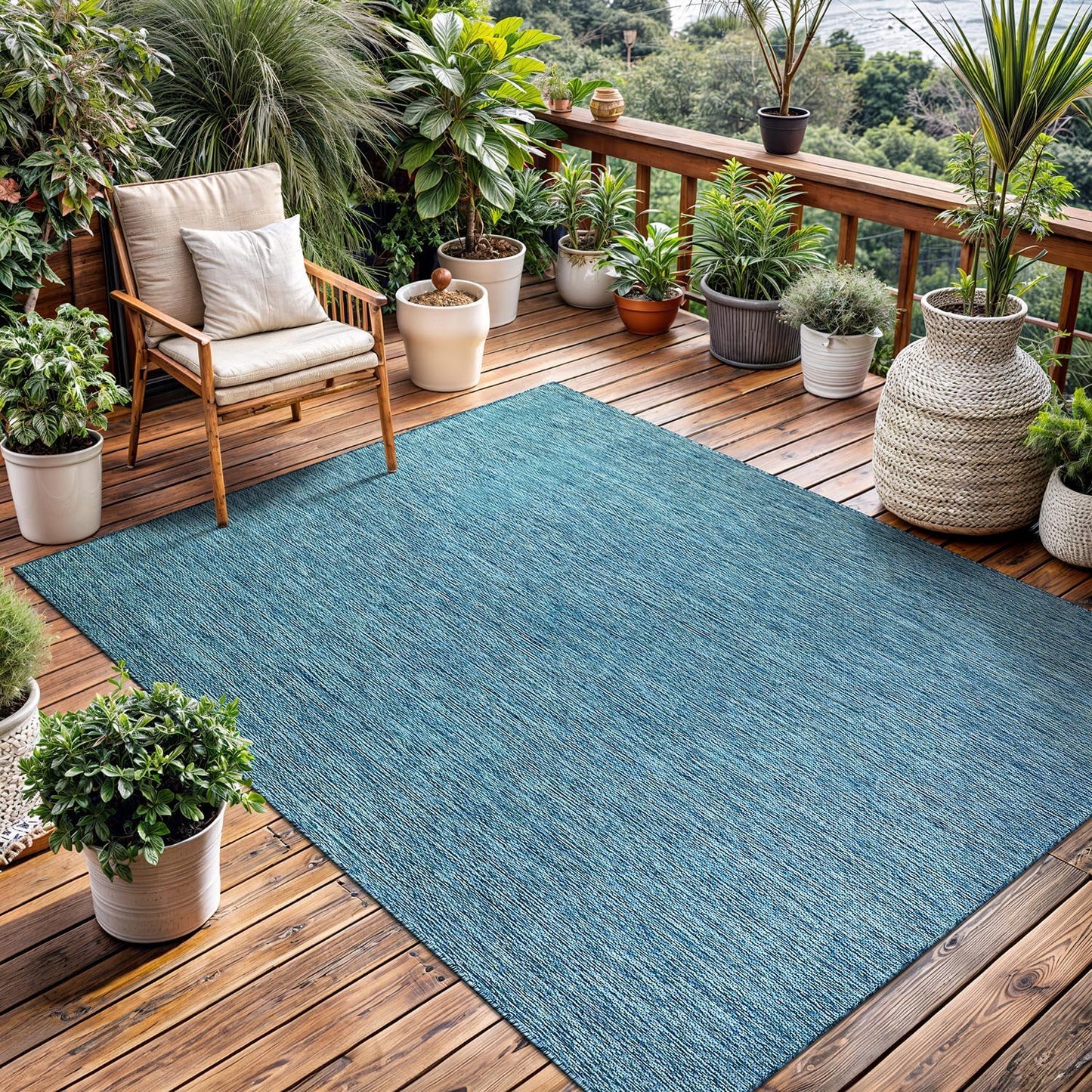 Washable Indoor Outdoor Rug Weather Resistant Carpet Modern Solid for Porch Deck Balcony Backyard Patio Rug 6x9 Aqua Blue