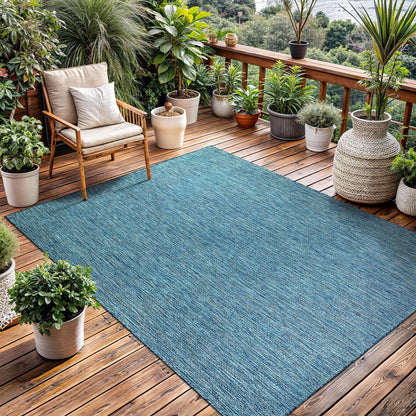 Washable Indoor Outdoor Rug Weather Resistant Carpet Modern Solid for Porch Deck Balcony Backyard Patio Rug 6x9 Aqua Blue