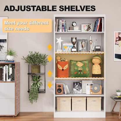 66" Tall Metal Bookcase, 5 Shelf White Bookcase with Adjustable Shelves, Large Bookshelves and Bookcases, Modern Book Shelf Storage Organizer for Living Room, Home Office, Library