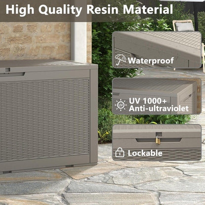 100 Gallon Deck Box Lockable Rattan Outdoor Storage Box waterproof Outdoor Container for Patio Furniture Cushions, Pillow