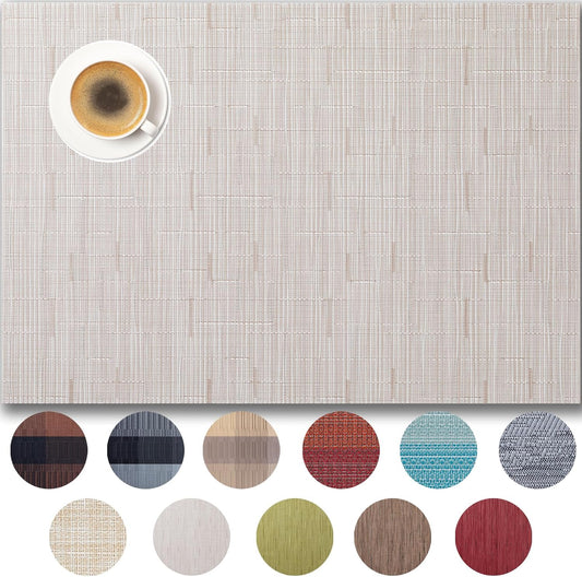 Placemats Set of 8 - Easy Clean Woven Vinyl Placemats for Dining Table, Indoor/Outdoor Place Mats, Washable PVC Table Mats （Pale Beige）