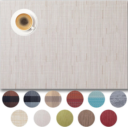 Placemats Set of 6 - Easy Clean Woven Vinyl Placemats for Dining Table, Indoor/Outdoor Place Mats, Washable PVC Table Mats （Pale Beige）