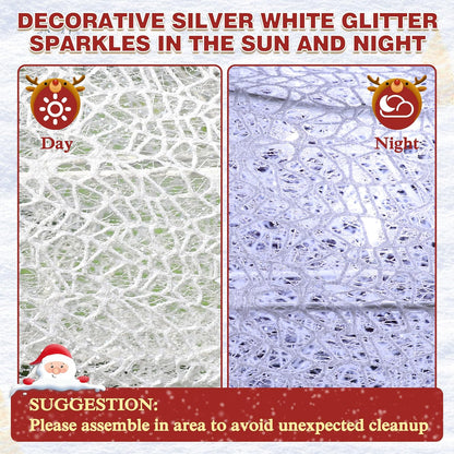 6FT Lighted Freestanding Lamp Post for Christmas Decoration, Pre-Lit Iridescent Post Lamp with 120 LED Lights & Removable Bow, Outdoor 3D Glittered Standing Festival Display, White