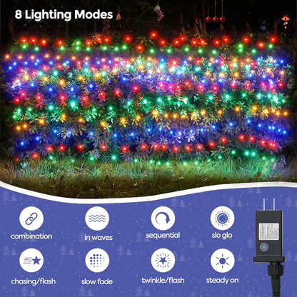 WBao Christmas Lights Outdoor 200LED F8 Big Bulbs, 8.4ft x 5.2ft Christmas Bushes Lights with 8 Modes, Timer, End to End Connectable, Waterproof for Lawn, Bushes Outdoor Xmas Decorations, Multicolor