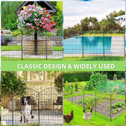 Decorative Garden Fence 40in (H) x24ft (L), 10 Pack No Dig Fence Animal Barrier for Dog, Arched Flower Bed Edging, Wire Border Panel Fencing for Yard Patio Outdoor Decor