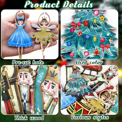 24 Pieces Christmas Nutcracker Wooden Ornaments Wood Hanging Decoration Set for Christmas Tree Hanging Wood Crafts Holiday Decor Xmas Party Supplies (Xmas-Nutcracker-B)