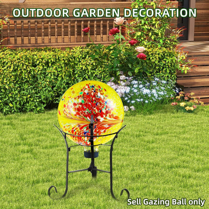VOREEN 10-Inch Glass Gazing Ball, Outdoor Gazing Globe, Reflective Ball Yard Decoration for Homes, Patio, Lawn and Gardens, Gift for Mom Wife Friend, Phoenix Tail Design, Yellow