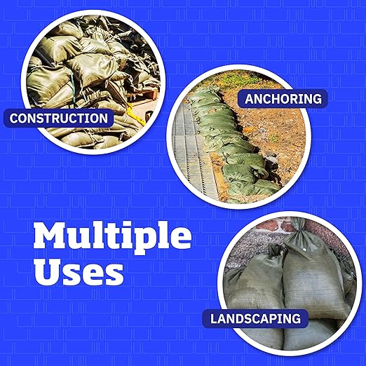 DURASACK Heavy Duty Sand Bags with Tie Strings Empty Woven Polypropylene Sand-Bags for Flood Control with 1600 Hours of UV Protection, 50 lbs Capacity, 14x26 inches, Green, 6000 Count