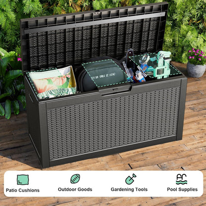 DRATO 60 Gallon Deck Box, Waterproof Resin Large Outdoor Storgae Box for Patio Furniture, Patio Cushions, Gardening Tools, Pool and Sports Supplies, Lockable