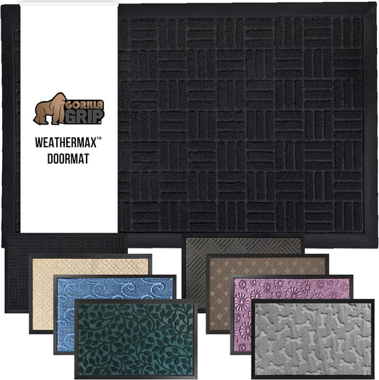 GORILLA GRIP 100% Waterproof All-Season WeatherMax Doormat 35x23, US Designed Natural Rubber, Stain and Fade Resistant, Low Profile Indoor Outdoor Door Mats, Easy Clean Patio Mat, Midnight Maze