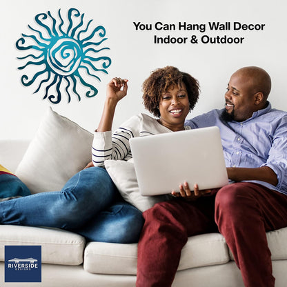 Wacky Sun Metal Wall Art Indoor/Outdoor Decor - 18" Teal Rust Proof Wall Sculpture - Made in USA - Ideal for Bedroom, Garden, Home, Patio and Farmhouse