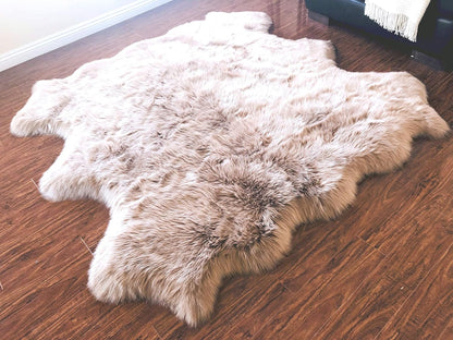 LAMBZY Faux Sheepskin Hypoallergenic Free Shape Silky Shag Rug, Luxury Shaggy Silky Plush Carpet for Bedrooms Rugs Living Room Kids Rooms Sofa Floor Rugs (Sexto 6 Pelts 6'x6', 180x180 cm,Camel)