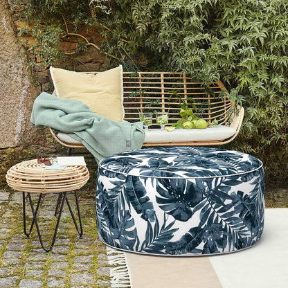 LVTXIII Outdoor/Indoor Inflatable Ottoman, 31"x31"x14" Patio Footrest Stool, Portable Round Pouf Ottoman for Patio Garden, Camping or Home Decoration, Palm Blue