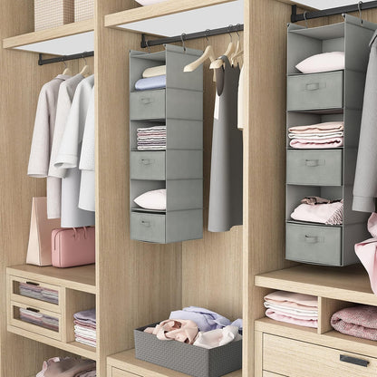 MAX Houser 6 Tier Shelf Hanging Closet Organizer, Closet Hanging Shelf with 2 Sturdy Hooks for Storage, Foldable (Light Grey-D3)