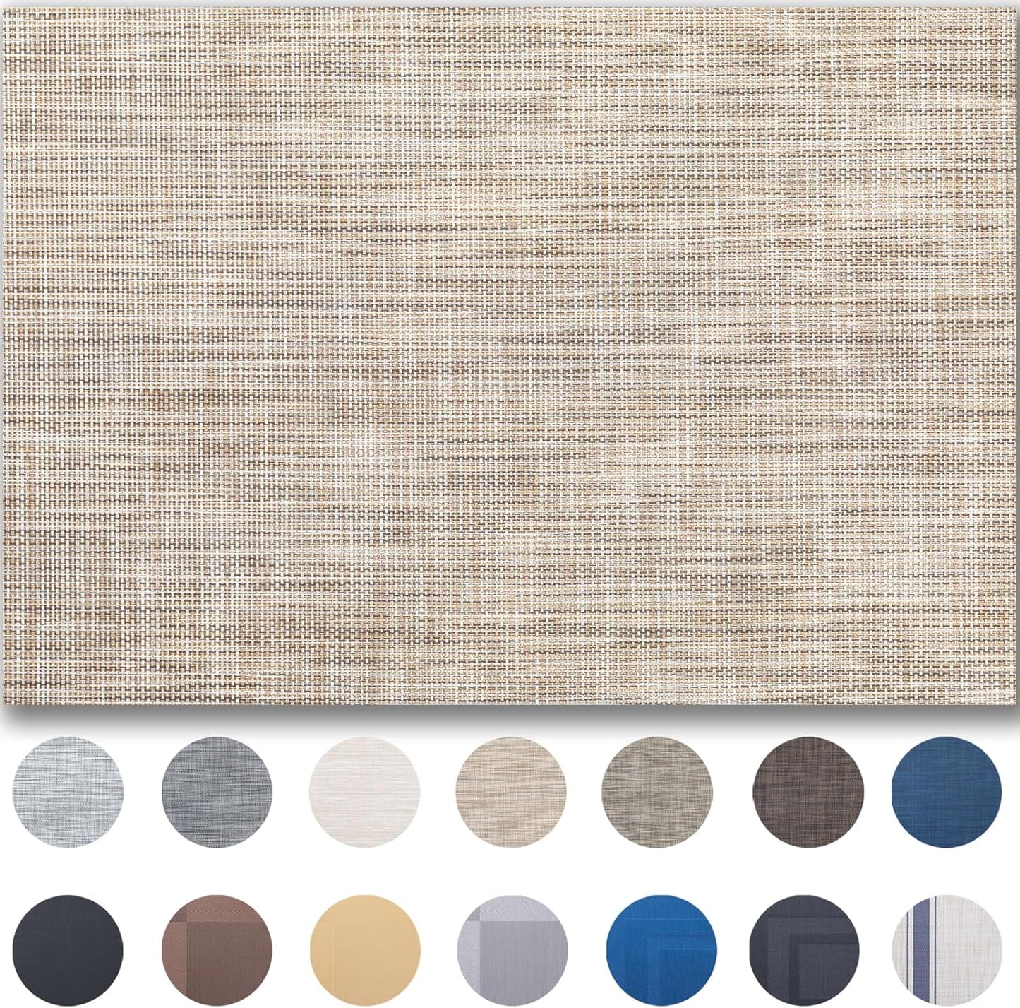 Placemats Set of 8 - Easy Clean Woven Vinyl Placemats for Dining Table, Indoor/Outdoor Place Mats, Washable PVC Table Mats（Caramel）