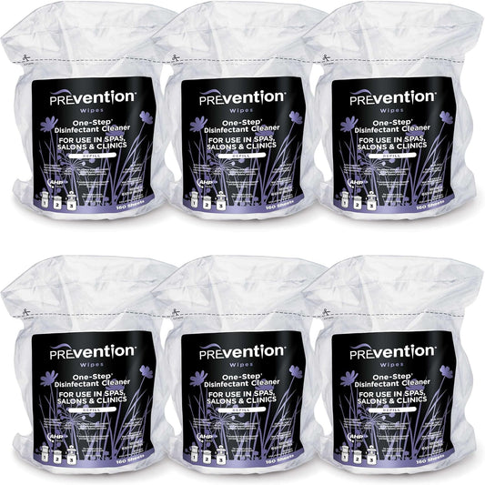 Prevention All Purpose Disinfecting Wipes – Cleaning Wipes Canister, Bulk Cleaner Towelettes for Salons, Spas, Clinics, Studios – Hospital Grade Surface Sanitizing – 160 Count per Refill Bag (6 Pack)