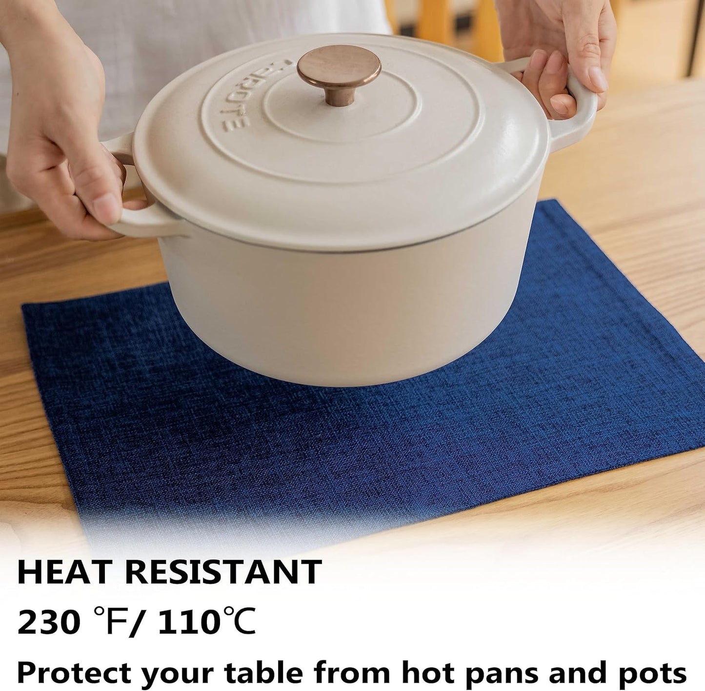 Demetex Place Mats Set of 6 Farmhouse Heat Resistant Table Linen Placemats for Party Buffet and Camping, Navy Blue