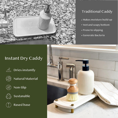 2PCS Water Absorbing Stone Soap Tray for Kitchen Bathroom Sink, Quick Dry Diatomaceous Earth Drying Rack and Shower Caddy, Soap Dispenser and Sponge Holder Organizer for Countertop, TWINKLE MOMENT; Pure White