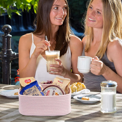 Small Woven Storage Baskets 12“X8”X5“ Decorative Rope Bins for Organizing Shelves, Closets, and Toys, Empty Gift Baskets, Cute Organizer Basket for Home and Office (pink, regular)