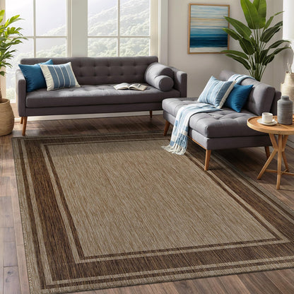 Beverly Rug Outdoor Rug 8x10 Modern Bordered Area Rugs for Indoor and Outdoor Patio Deck Porch Garden Waterproof Weather Sun Resistant Washable Outside Carpet (8 x 10 Jute)
