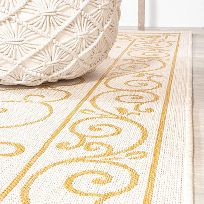 JONATHAN Y Vintage Filigree Indoor Outdoor Round Area Rug 5 Ft Cream/Yellow, Charleston Textured Weave for Backyard, Patio, Porch, Easy-Cleaning, High Traffic, Pet-Friendly, Non-Shedding (SMB106M-5R)