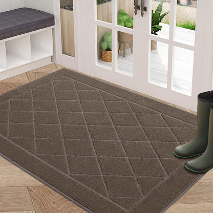 BEQHAUSE Dirt Trapper Door Mat 32" x 48", Doormat Non-Slip Entryway Rugs Washable, Dog Door Mat Stain Resistant and Absorbent Welcome Floor Mat for Front Back Door, Muddy Wet Shoes & Paws, Light Brown