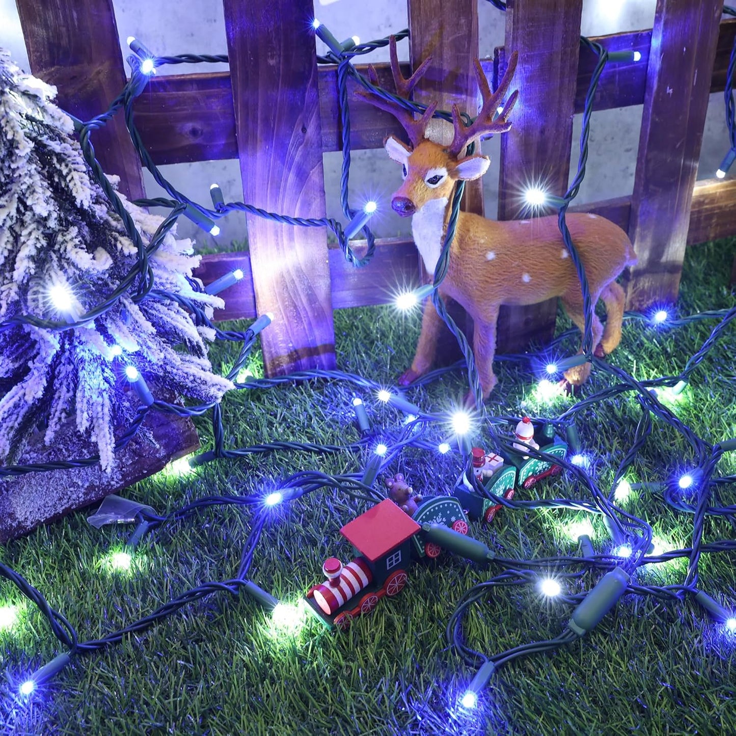 Brizled Blue & White Christmas Lights, 33ft 100 LED 5MM Wide Angle Christmas Lights, Mini String Lights Connectable, UL Listed Xmas Tree Light for Indoor Outdoor Holiday Party Decor, Green Wire