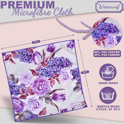 WESERWEF Design Microfiber Glasses Cleaning Cloth – Premium Cleaning Cloth for Eyeglasses, Screens, Tablets, Cameras & Lenses, 12" x 12", Ultra-Soft & Scratch-Free (Rose and Lilac)