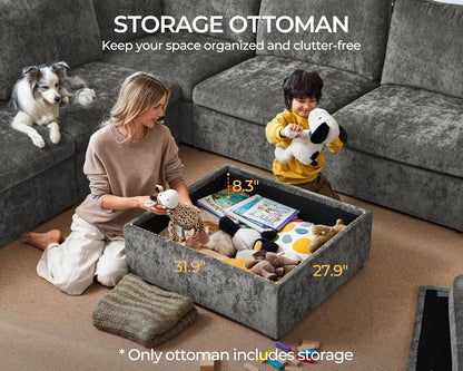 Oversized Modular Sofa Comfy Cloud Couch with Storage, Extra Deep Plush Sectional Sofa Set for Living Room, Covers Washable, Chenille, Olar (Grey, 6-seatser with Corner & Ottoman, v-Shaped)