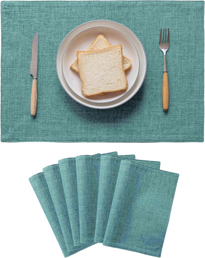 Home Brilliant Teal Placemats Set of 8 Heat Resistant Dining Table Place Mats for Kitchen Table Washable Cloth Placemat, 13 x 19 inches, Peacock