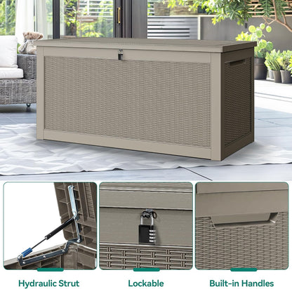YITAHOME 260 Gallon XXL Large Deck Box, Outdoor Resin Storage Box, Lockable Storage Container for Patio Cushions, Furniture, Garden Tools, Water Resistant (Brown)