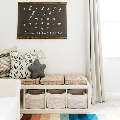 OrganiHaus Set of 3 Woven Storage Baskets for Organizing, Cotton Rope Organizer Bins for Shelves, Closet & Nursery, Dog Toy Basket, Decorative Bins for Toys, Towels & Books - 15x10x9, Rainbow Stitches