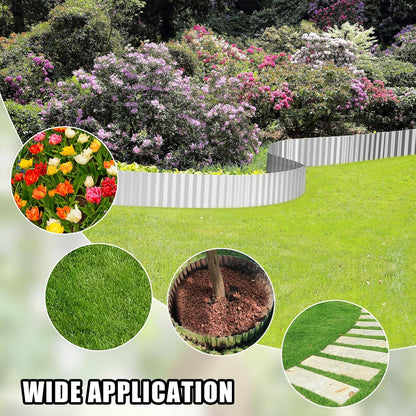 Corrugated Metal Garden Edging - 6 Inch X 40 FT Landscape Edging Border, Flexible Border for Garden Fence, Flower Bed, and Lawn (Silver)