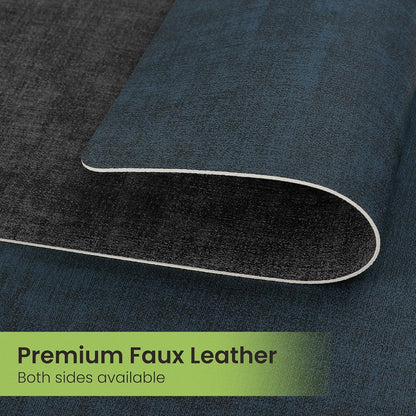 Faux Leather Dual Sided Placemats Set of 6, Square Non-Slip Heat Resistant Placemats with Coaster, Reversible wipeable Waterproof Table Mats for Kitchen, Dining, Outdoor (6, Black Navy Blue)