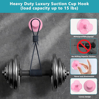 Suction Cup Hooks for Shower,Removable No Drill Towel Hooks,Upgraded 15 lbs Strong Suction hooks for Bathroom Tile,Shower Wall,Glass Door,Kitchen-Loofah,Coat,Stainless Waterproof-Pink 4 Pcs