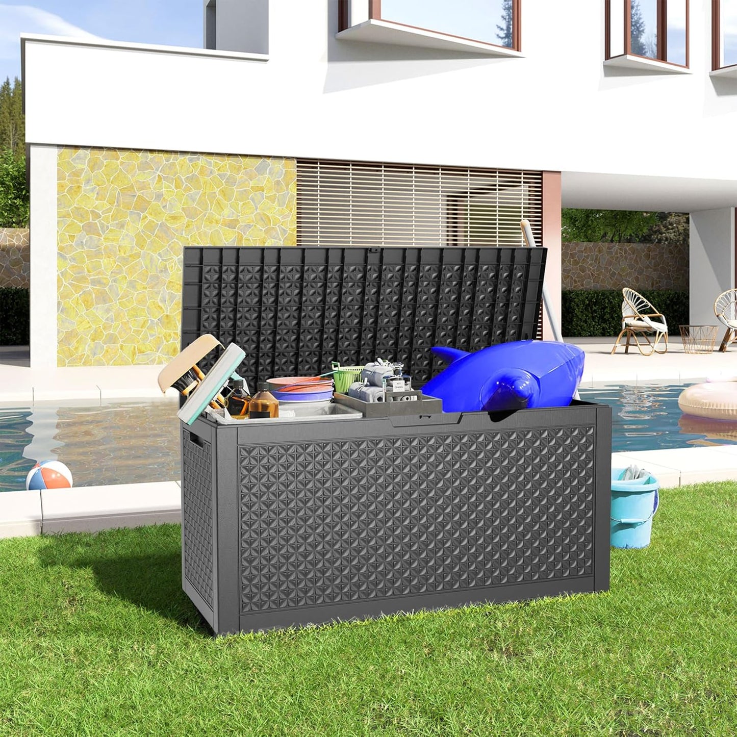 Vixzen 100 Gallon Waterproof Deck Box – Outdoor Storage Organizer for Patio & Garden,Black Pattern