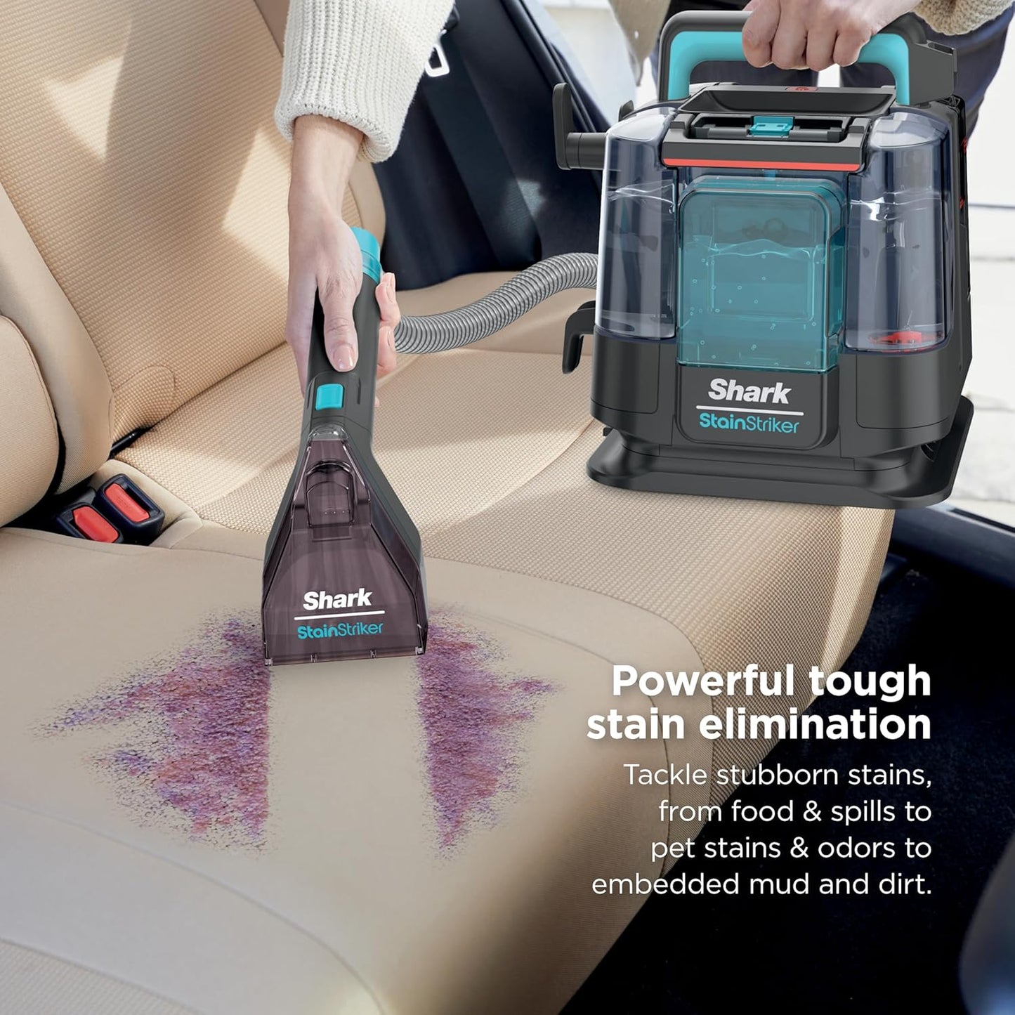 Shark StainStriker Portable Carpet & Upholstery Cleaner w/on board self cleaning - Spot, Stain, & Odor Eliminator, Includes 2 Cleaning Tools & 2 Cleaning Solutions, Charcoal, PX221BRN