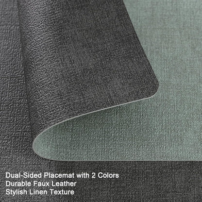 Myir JUN Placemats Dual Sided, Faux Leather Place Mats Set of 6 Indoor for Dining Table Non-Slip Washable Wipeable Heat Resistant Outdoor Table Mats (Gray Sage Green, Set of 6)