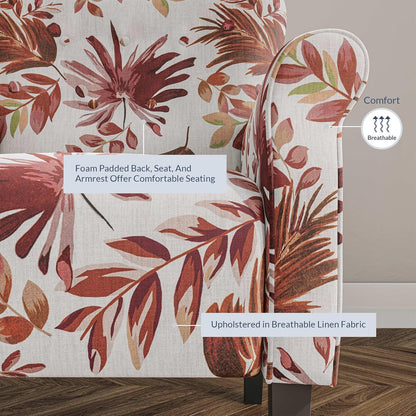 BELLEZE Modern Accent Chair for Living Room, High Back Floral Armchair with Wooden Legs, Upholstered Wingback Side Chair Padded Armrest Single Sofa for Living Room, Bedroom - Allston (Red Floral)