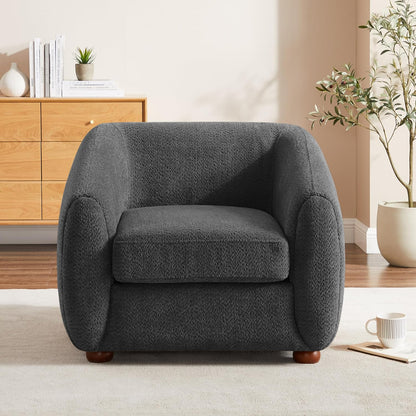 Modern Accent Chair for Living Room, Upholstered Armchair with Boucle Fabric, Single Sofa Chair with Solid Wood Legs, Boucle, Dark Grey