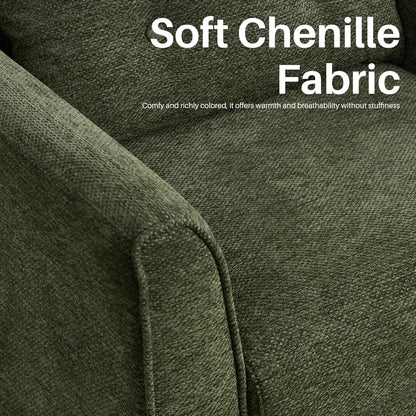 Modern Accent Chair with Wooden Legs Plush Fabric Armchair Cozy Reading Chair for Living Room, Bedroom, Study (Green Armchair)