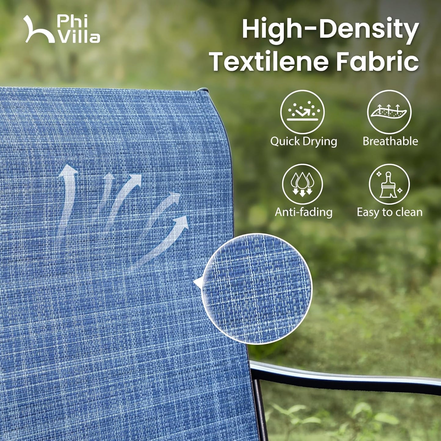 PHI VILLA 3 Piece Outdoor Bar Set, High Top Patio Bistro Table and Bar Chairs with Blue Textilene Fabric & Rustproof Metal Frame for Backyard, Balcony, Garden & Poolside