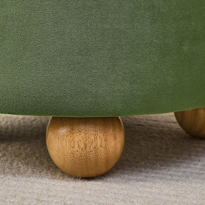 Furniliving Upholstered Button Tufted Round Ottoman, Velvet Storage Ottomans Round, Removable Lid Convenient Footstools, Bedroom Ottoman with Storage for Vanity, Living Room, Green
