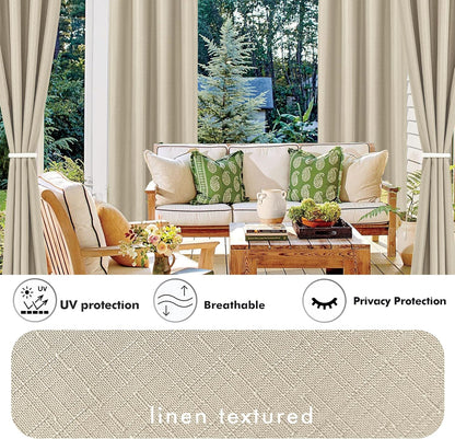 HolidayIdeas 4 Panels Linen Outdoor Curtains for Patio Waterproof Cream Outside Curtains 110"x95"-Indoor/Outdoor Gazebo Wide Curtains Weatherproof, Privacy for Pergola, Porch, Cabana, Livingroom