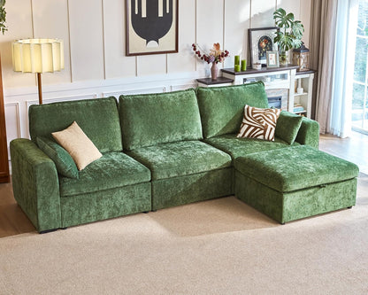 Oversized Modular Sofa Comfy Cloud Couch with Storage, Extra Deep Plush Sectional Sofa Set for Living Room, Covers Washable, Chenille, Olar (Green, 4-Seater with Ottoman, l-Shaped)