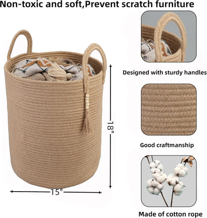 Rope Laundry Basket Laundry Hamper for Clothes Woven Storage Basket for Living Room Bedroom Boho Tall Rope Baskets for Blanket Toys Pillow Towels Baby Nursery Hamper Bin jute