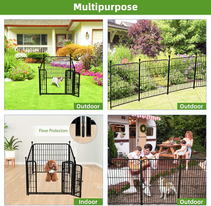 ADAVIN Dog Playpen 36 inch, Low Threshold Door 4 Panels Total 8.9 Ft(L) Tall Garden Fence, Dog Fence Outdoor for Yard, Black Metal Dog Pen Indoor, Dog Exercise Fence for RV Camping