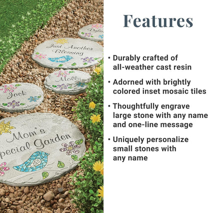 Let's Make Memories Personalized Mosaic Garden Stone - for Grandma, Mom - Large Stone - Personalize Message