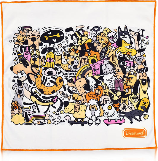 WESERWEF Design Microfiber Glasses Cleaning Cloth – Premium Cleaning Cloth for Eyeglasses, Screens, Tablets, Cameras & Lenses, 12" x 12", Ultra-Soft & Scratch-Free (Funny Dogs)